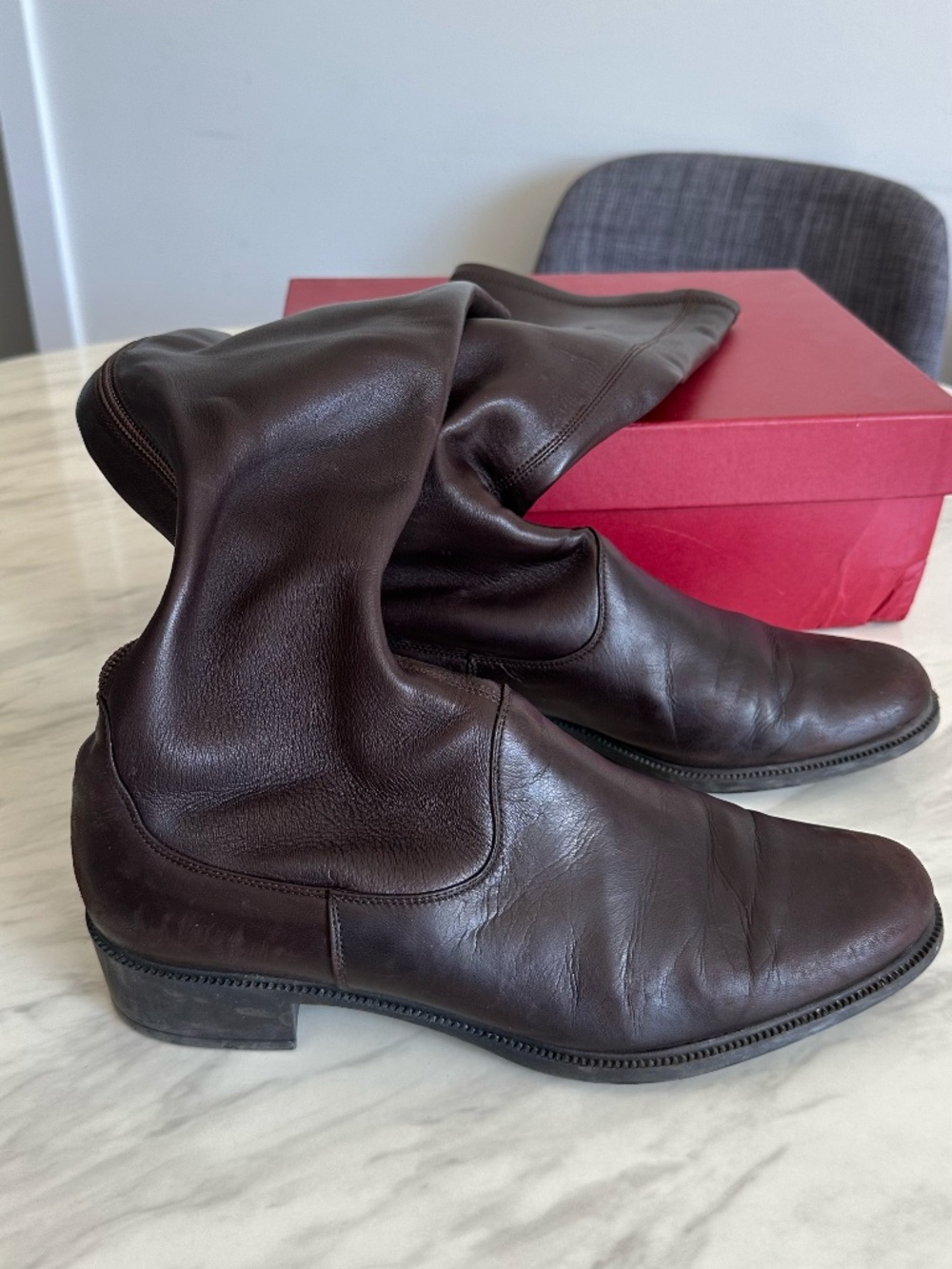 Salvatore Ferragamo Tame Brown Leather Knee High Boots Size 9 B